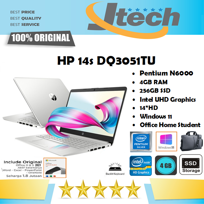 HP 14s DQ3051TU - Intel Pentium N6000 - 4GB - 256GB SSD - Backlit KB - 14&quot;HD - WIN11 - OHS