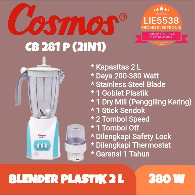 Blender Cosmos CB 282 P / 282P / 281 P / 281P Kapasitas Besar 2L GARANSI RESMI