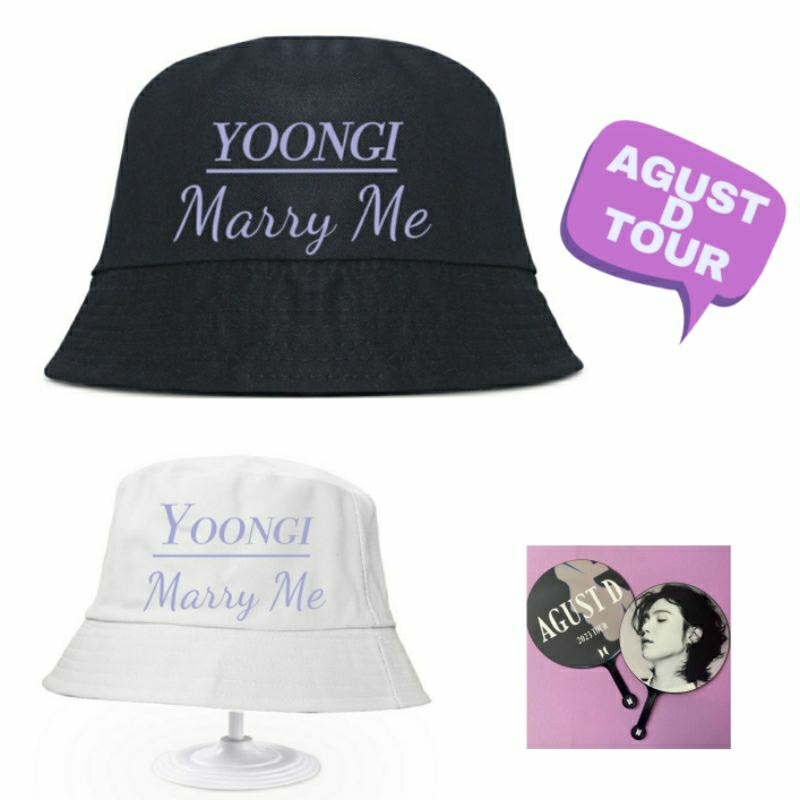 TOPI YOONGI MARRY ME/TOPI KONSER AGUST D TOUR/KOREAN BUCKET HAT/TOPI SUGA/ BTS/JIMIN/IU/IDOL/KONSER 