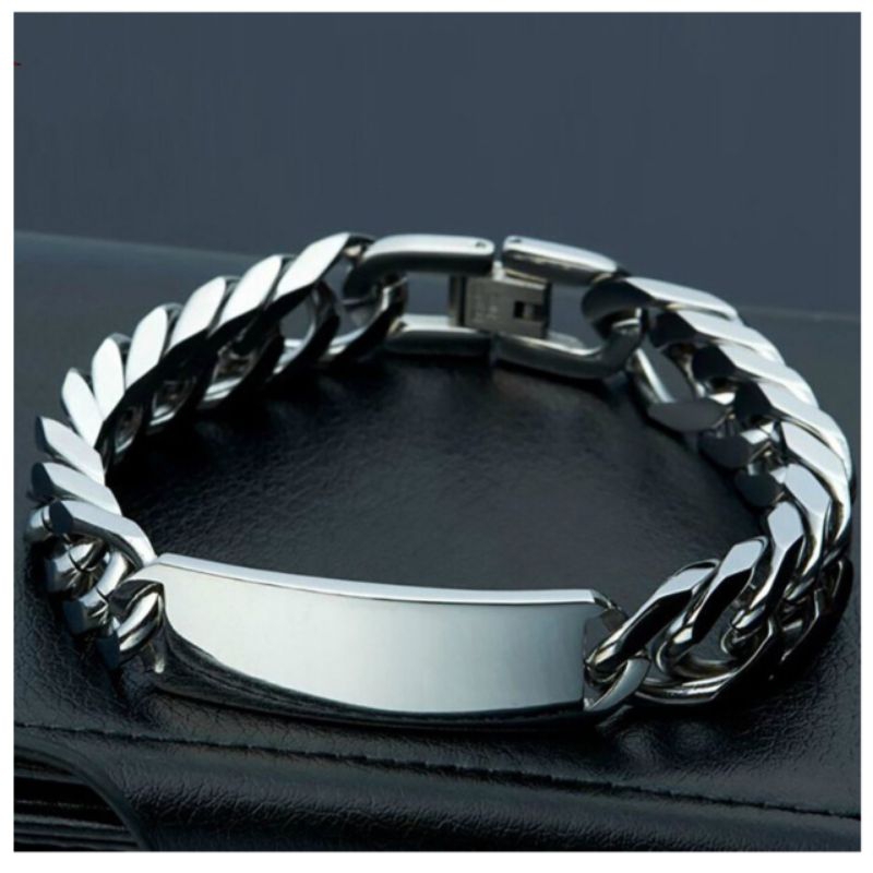 Gelang Rantai Pelat Pria Titanium 316L Stainless Steel 15m Curb Chain Bracelet