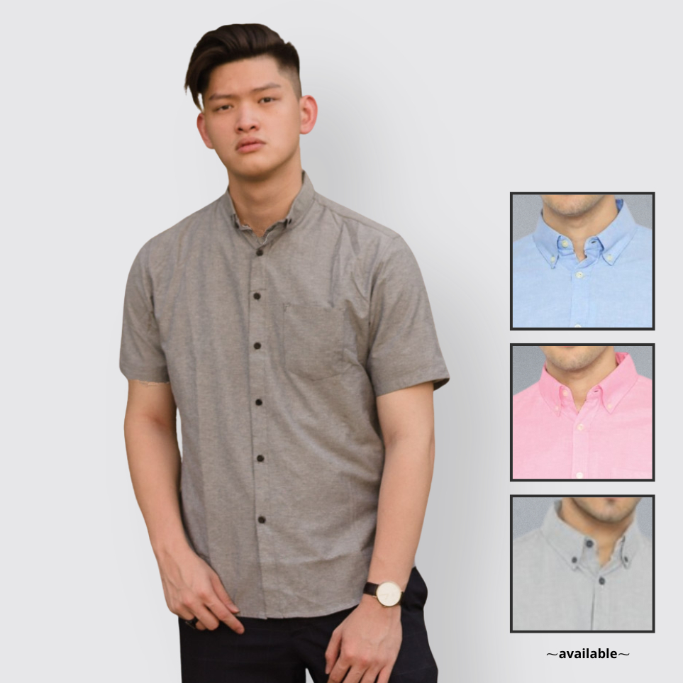 Kemeja Hem Cowok Polos Cotton Oxford Kmeja Kerja Slim fit Pria Lengan Pendek