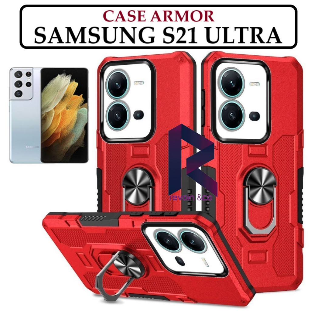 Case Armor SAMSUNG GALAXY S21 ULTRA Iring Cincin Magnetic Kesing Hp Protect kamera Premium Hard Case Standing Robot Pelindung Kamera