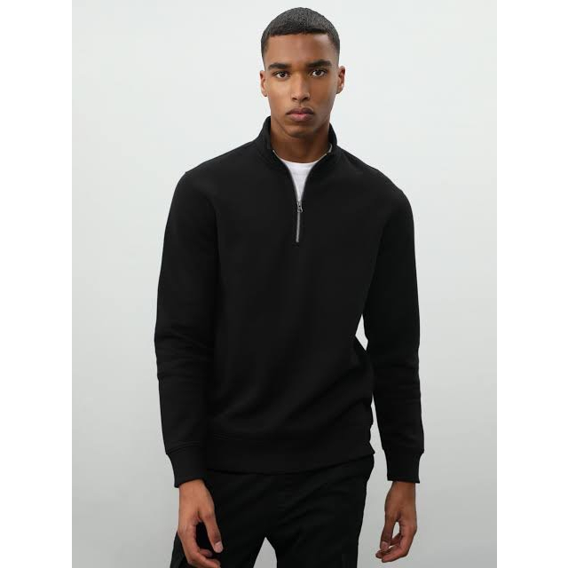 Sweater Polos Half Zip Sweatshirt Hitam Premium / Sweater Zipper / Sweater Resliting / Sweater Turtleneck