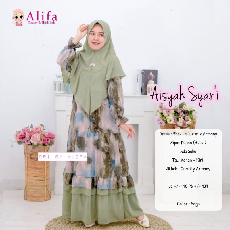 Saekids_ gamis shakila dewasa set jilbab by alifa | Aisyah syar'i dress mom