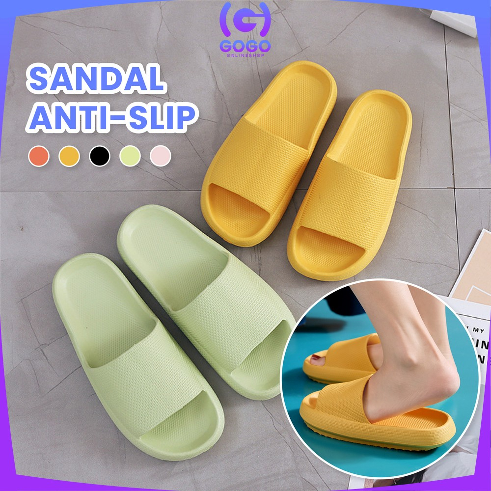 GOGO-S56 Sandal Slip-On Karet Jelly Sendal Selop Rumah/Kamar Mandi Comfy Cowok Cewek Anti Slip Elastic Empuk EVA Unisex