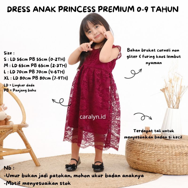 PREMIUM DRESS BRUKAT PESTA CANTIK ANAK PRINCESS 0-9 TAHUN PAUD SD