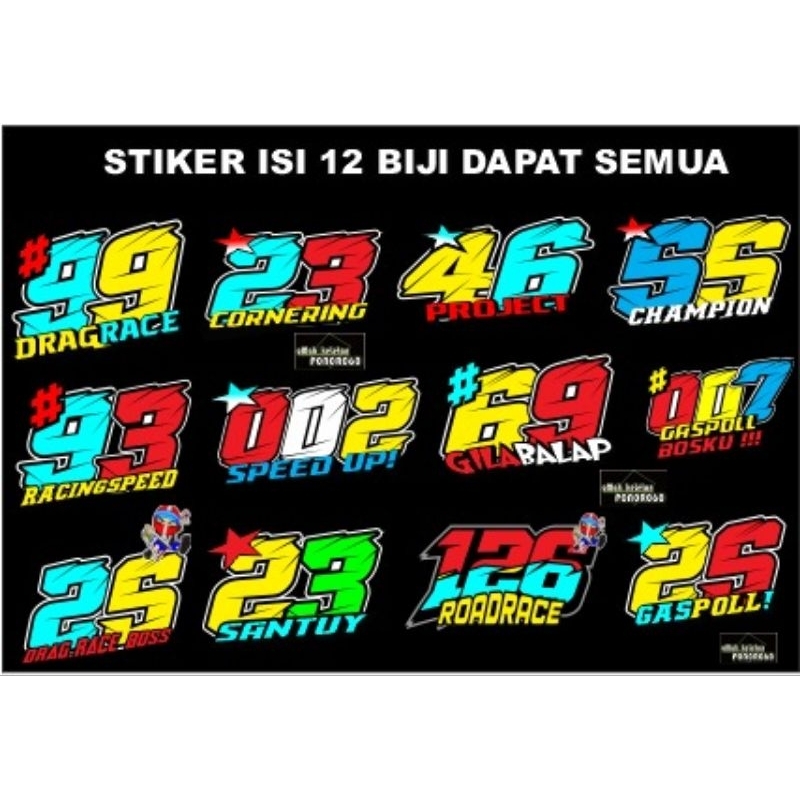 

Sticker Angka Racing Balap Hologram 1 lembar isi 12 pcs
