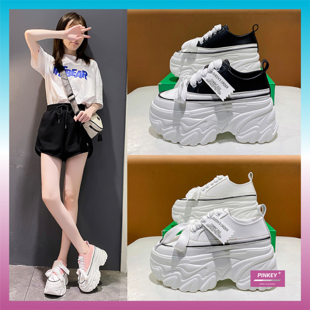 ✅PINKEY P202 Sepatu Sneakers Boots Tinggi Wanita Sneakers Shoes Hak Tebal