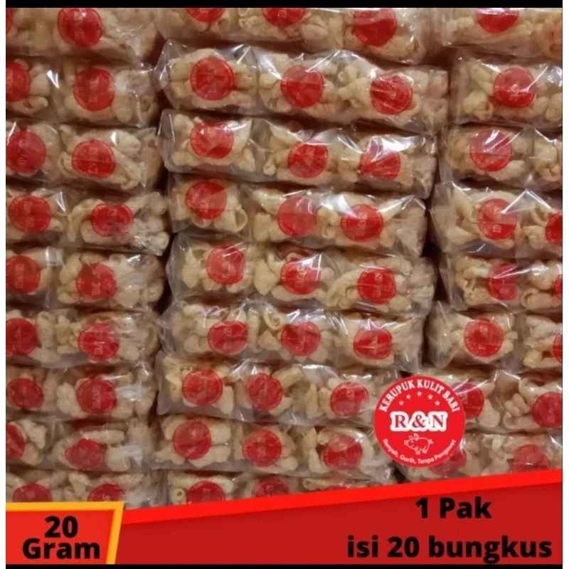 

kerupuk kulit babi R&N 1 pak isi 20 bungkus berat 20 gram perbungkus