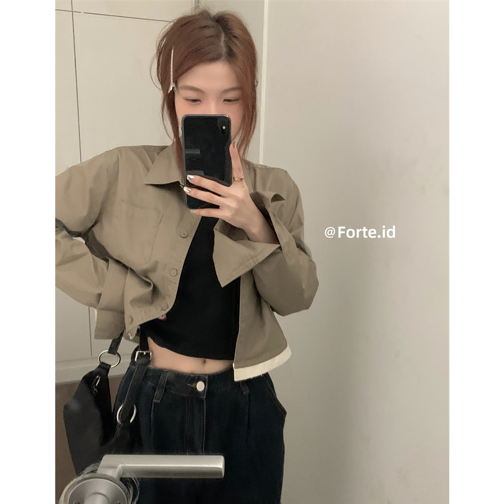 Kemeja Wanita Casual Lengan Panjang Blouse Import Crop Top Korean Style  Atasan Wanita Kekinian