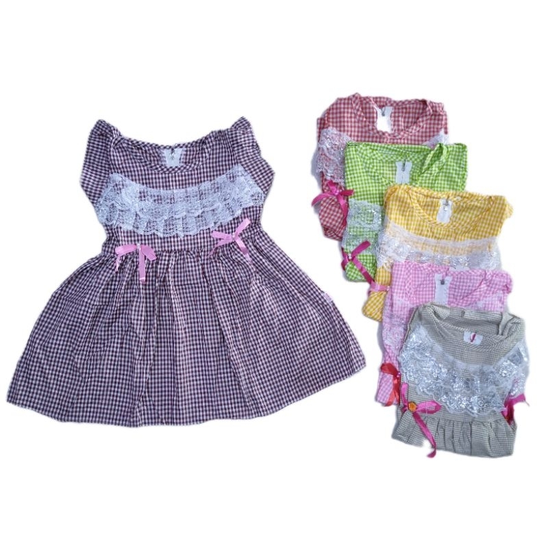 Dress anak 1 2 tahun renda baju anak perempuan gaun anak kotak Fatonah Shop(  dress TWOPIT)