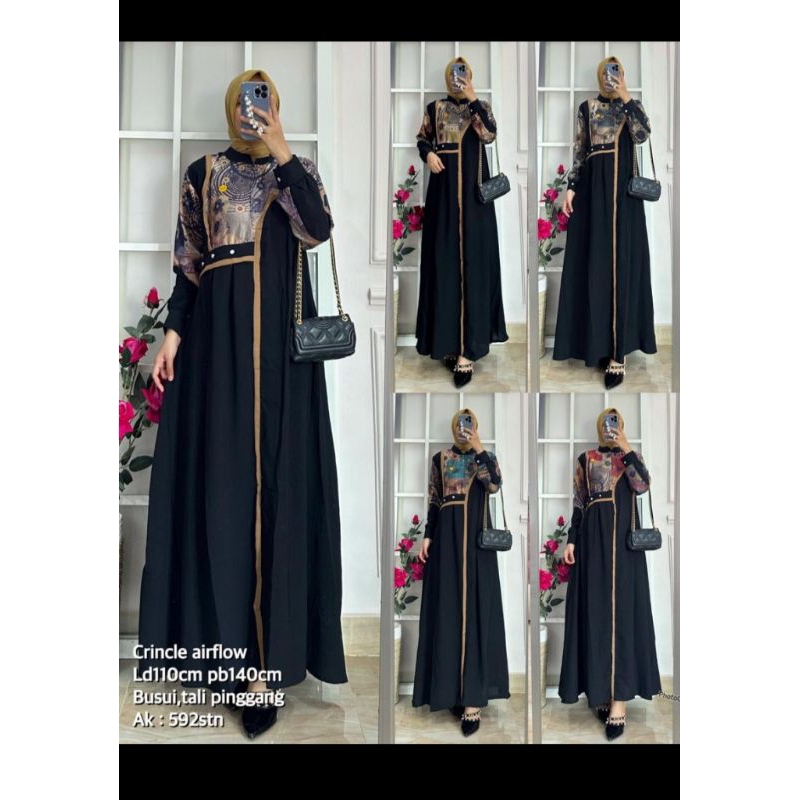 gamis Crinkle kombinasi silk maxmara