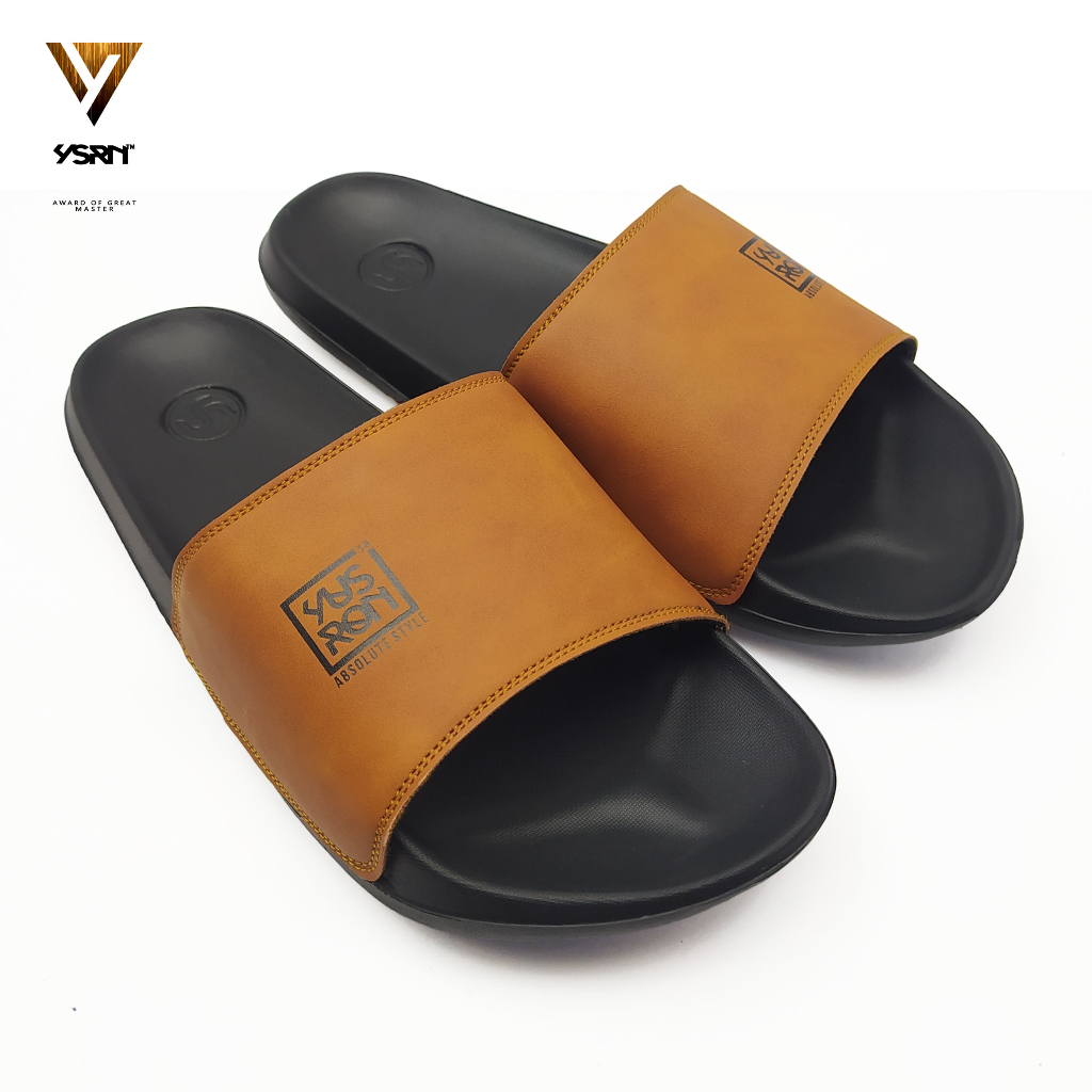 Sandal Slide Pria Line Art  Yusron | Sandal Pria Slide Slip on | Sendal Selop Cowok Laki - Laki Flip