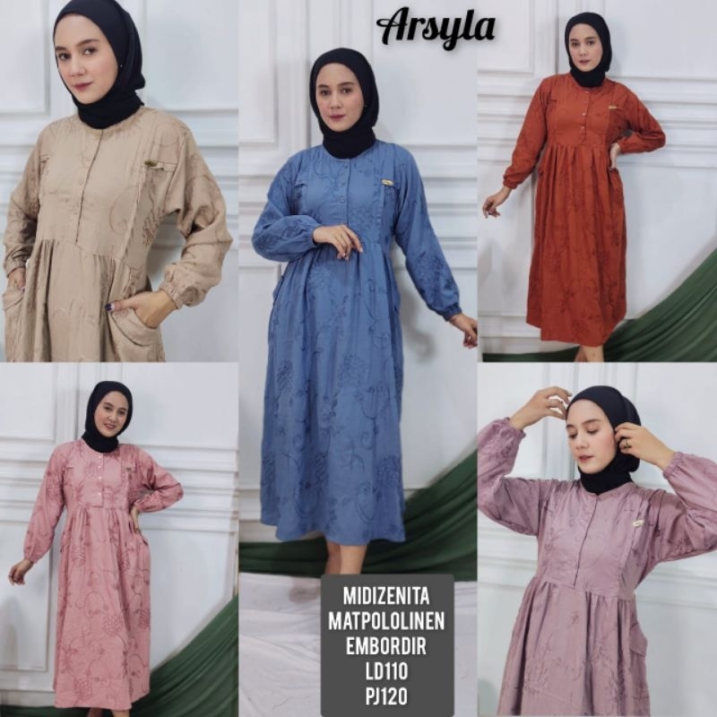MIDI ARSYLA//MIDI ZENITA//MIDI KATUN BORDIR  IMPORT//MIDI BORDIR//MIDIDRESS//MIDI
