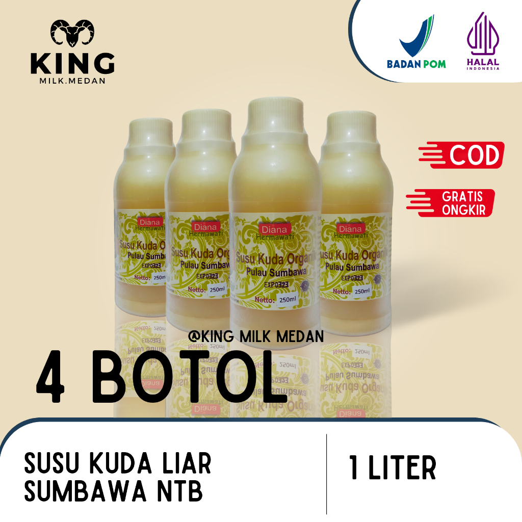 

4 botol - Susu Kuda Liar Bima Sumbawa Cair Premium Atasi Kolestrol Asam lambung dan Nyeri Sendi seperti produk Super Goat Etawalin Etawaku Platinum Sr12 Gomars Provit Hni Herba Wight Supergoat susu kuda Prima 88 Medan di