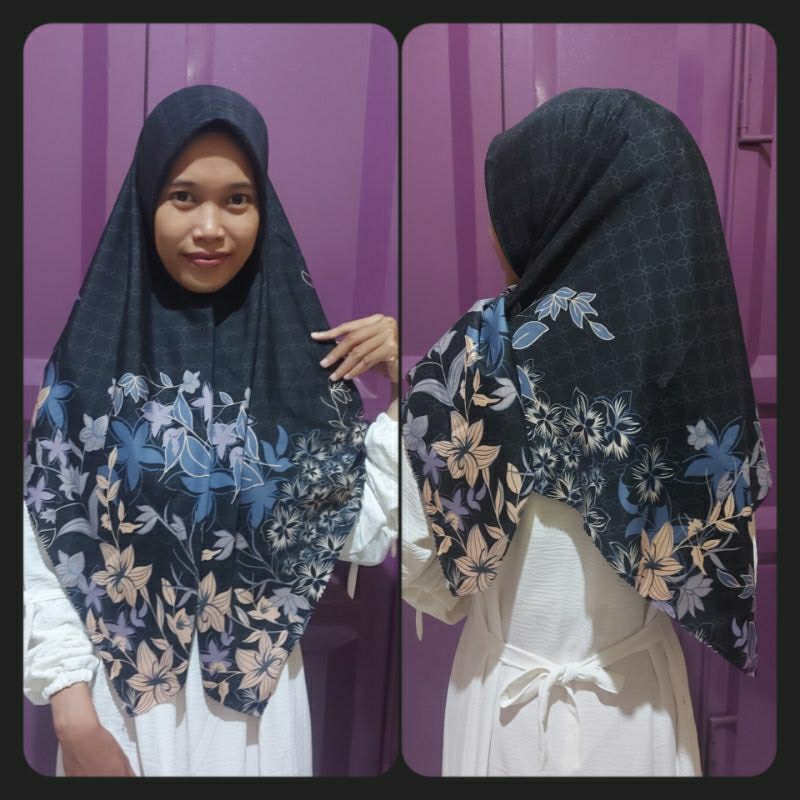 Voal Motif Premium Hitam Bunga Denim