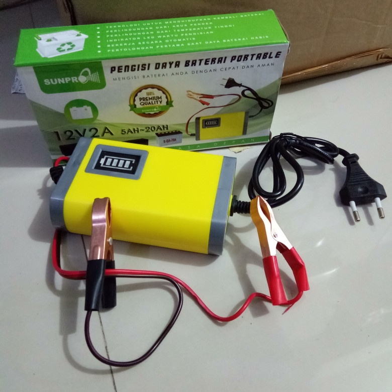 CHARGER AKI SUNPRO PENGISI DAYA BATERAI PORTABLE 12V 2A 5AH-20AH MURAH AKI Portable