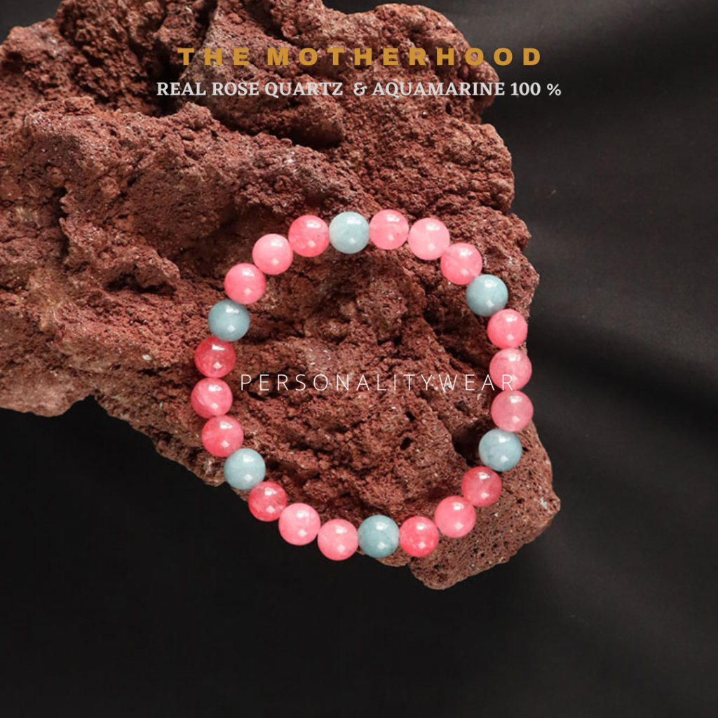 Gelang Batu Kristal Cewek Wanita Rose Quartz Aquamarine Pink Biru ASLI Alam Natural