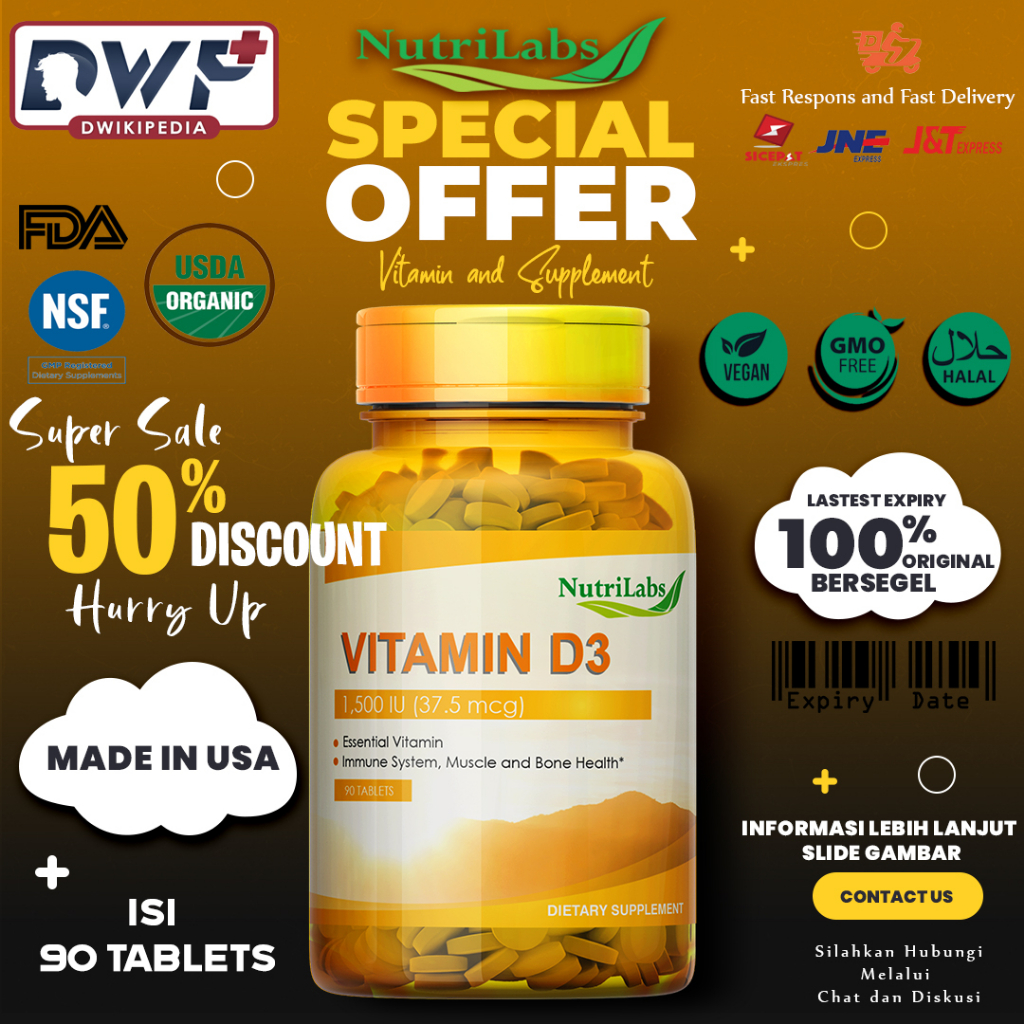 Nutrilabs Vitamin D3 1500 IU (37.5 mcg) - 90 Tablets Original USA