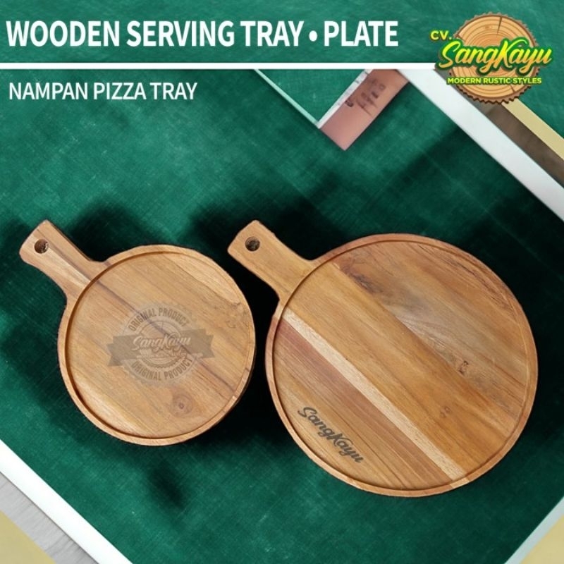 Talenan pizza kayu jati cutting board teak wood pizza tray nampan jati