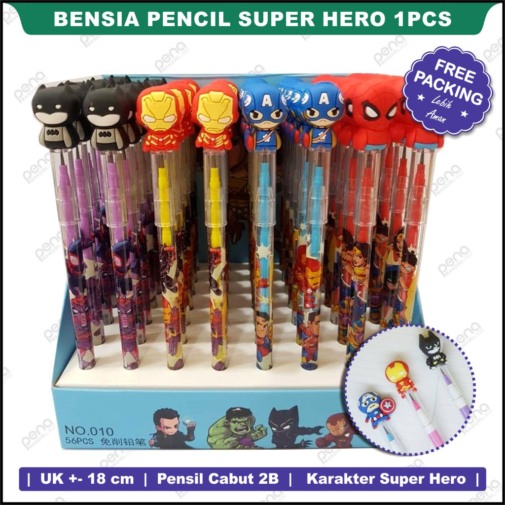 Pensil Avenger Avengers Iron Man Spiderman Batman  - Peluru Lantu Susun Bensia Refill Isi Super Hero