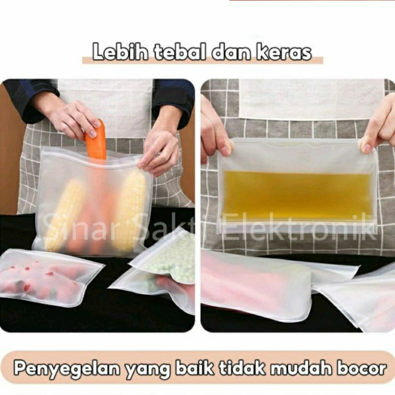 Kantong Plastik Kulkas Penyimpanan Kedap Udara Reusable Tebal Ziplock Silikon