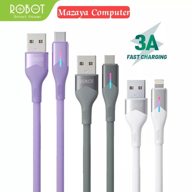 ROBOT Kabel Data Cas RGB LED Fast Charging Micro Type-C Lightning iPhone RFM100 RFC100 RFL100 RFM RF