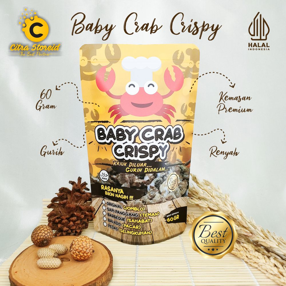 

CEMILAN HOMEMADE BABY CRAB CRISPY KEMASAN PREMIUM 60GR MURAH KEKINIAN VIRAL TERLARIS ENAK SEHAT MAKANAN RINGAN HALAL TANPA MINYAK TANPA CAPIT