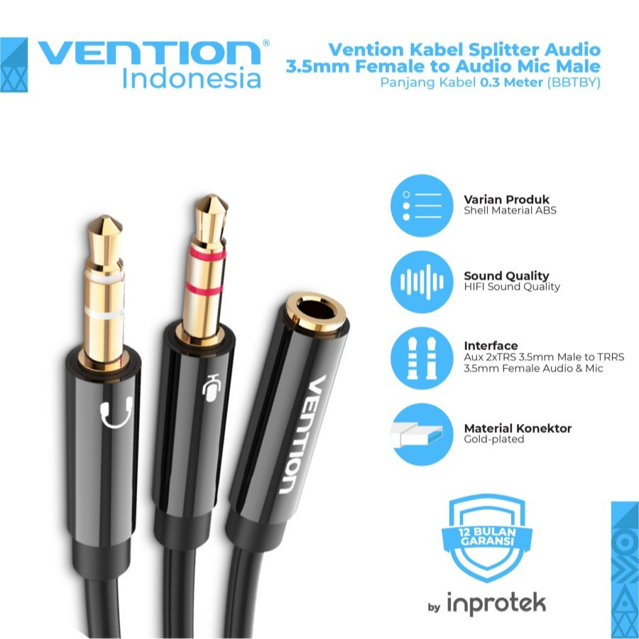 Vention BBTBY kabel aux 3.5mm splitter 1 female to 2 male audio cabang