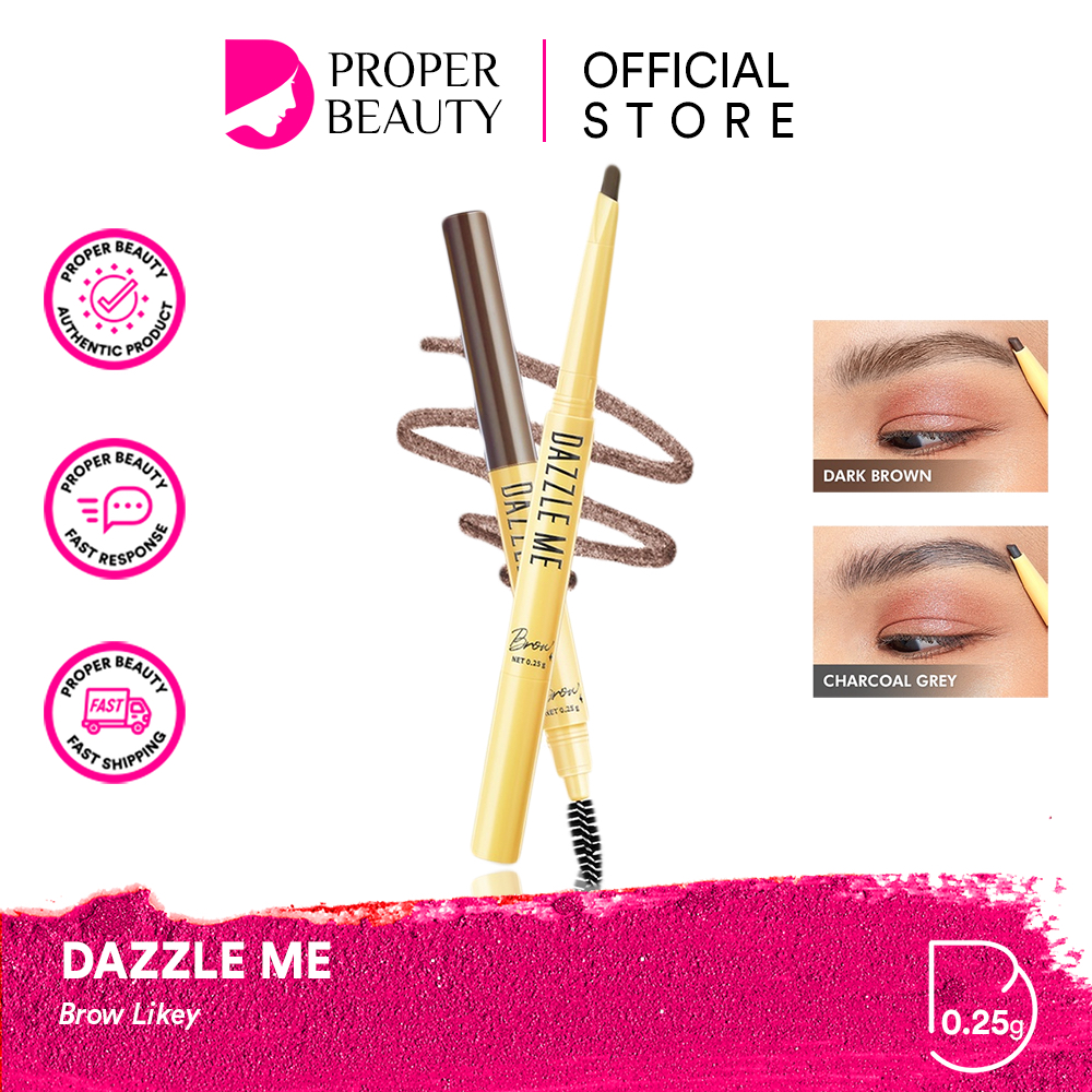 DAZZLE ME Brow Likey Indonesia / Pensil Alis 0.25g / 12H Long Lasting Japanese Wax Beeswax Skincare Infused Tear Drop Tio Waterproof Smudge Free / Anti Air Tahan Lama / Dark Brown Charcoal Grey / Cosmetic Makeup Eye Make Up Kosmetik Mata Series / Eyebrow