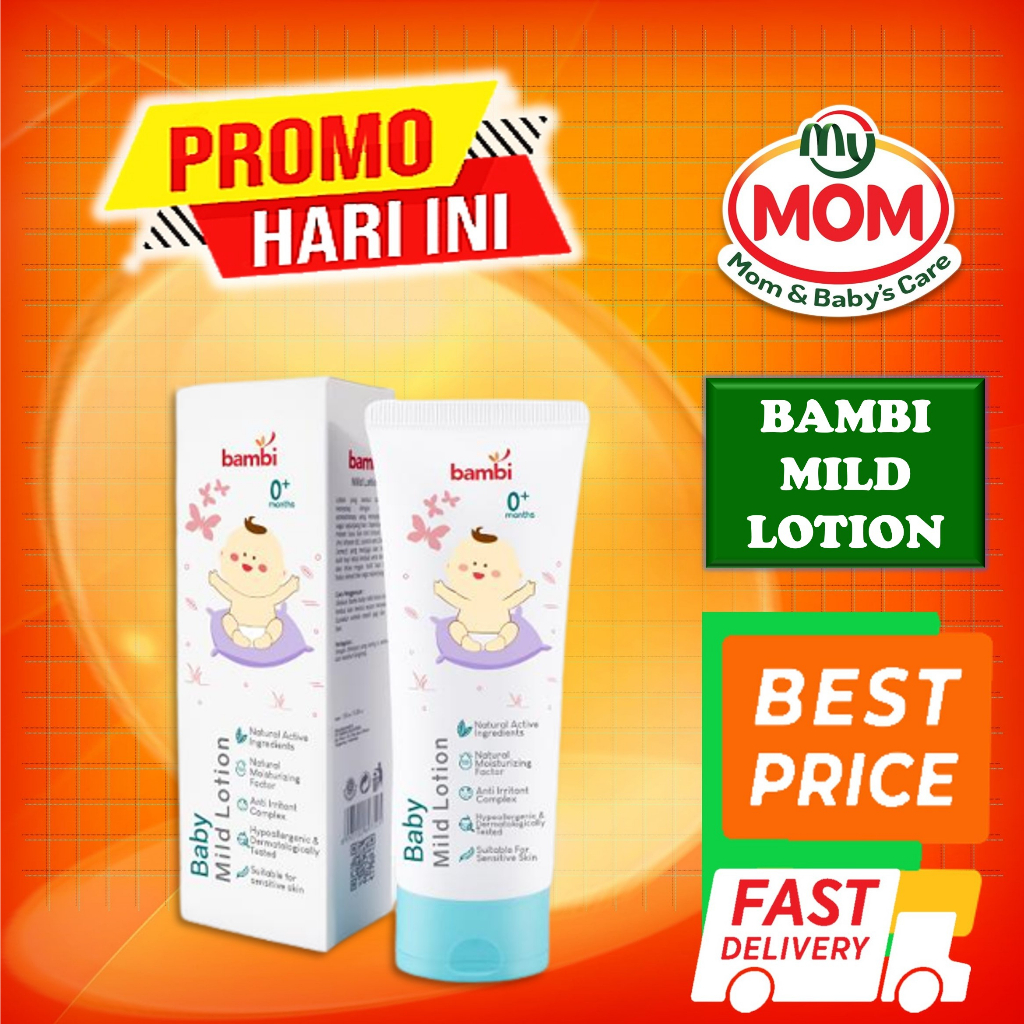 [BPOM] Bambi Baby Mild Lotion 100ml / Body Lotion Bayi Kulit Normal - Sensitif Kaya Kandungan Protein Susu Nabati / Moisture Pelembab / MYMOM