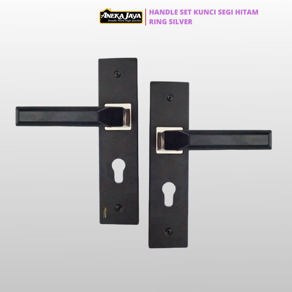 Kunci Pintu Rumah Utama Kamar Hitam Ring Silver Ukuran Besar Tanggung 25 cm 20 - Gagang Minimalis Black