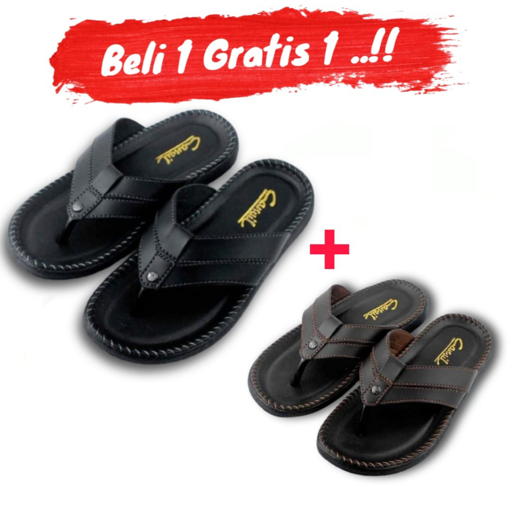 Sandal Slop Pria Sendal Slide Kulit Cowok Cewek Best Quality BELI 1 GRATIS 1