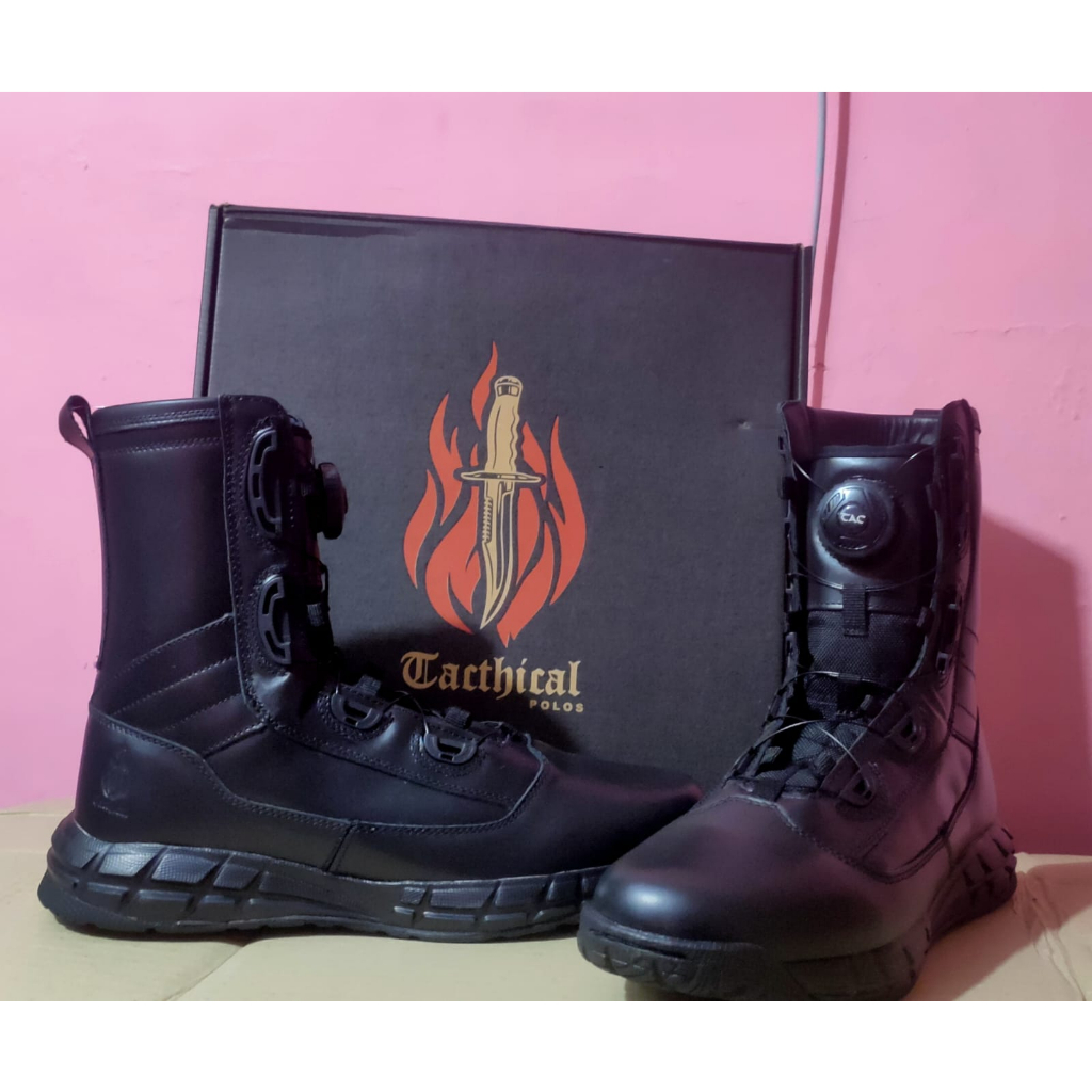 Sepatu pdl tactical full kulit tali putar