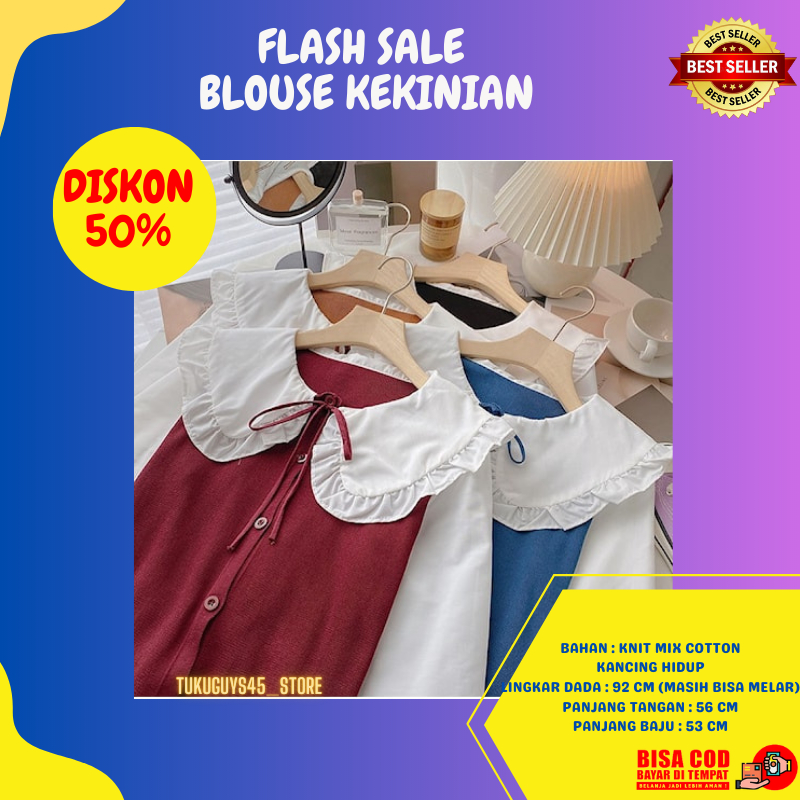 Blouse Atasan Baju Wanita Korea Korean Fashion Muslim Blus Atasan Kemeja Remaja Kerah Lebar Bahan Ka