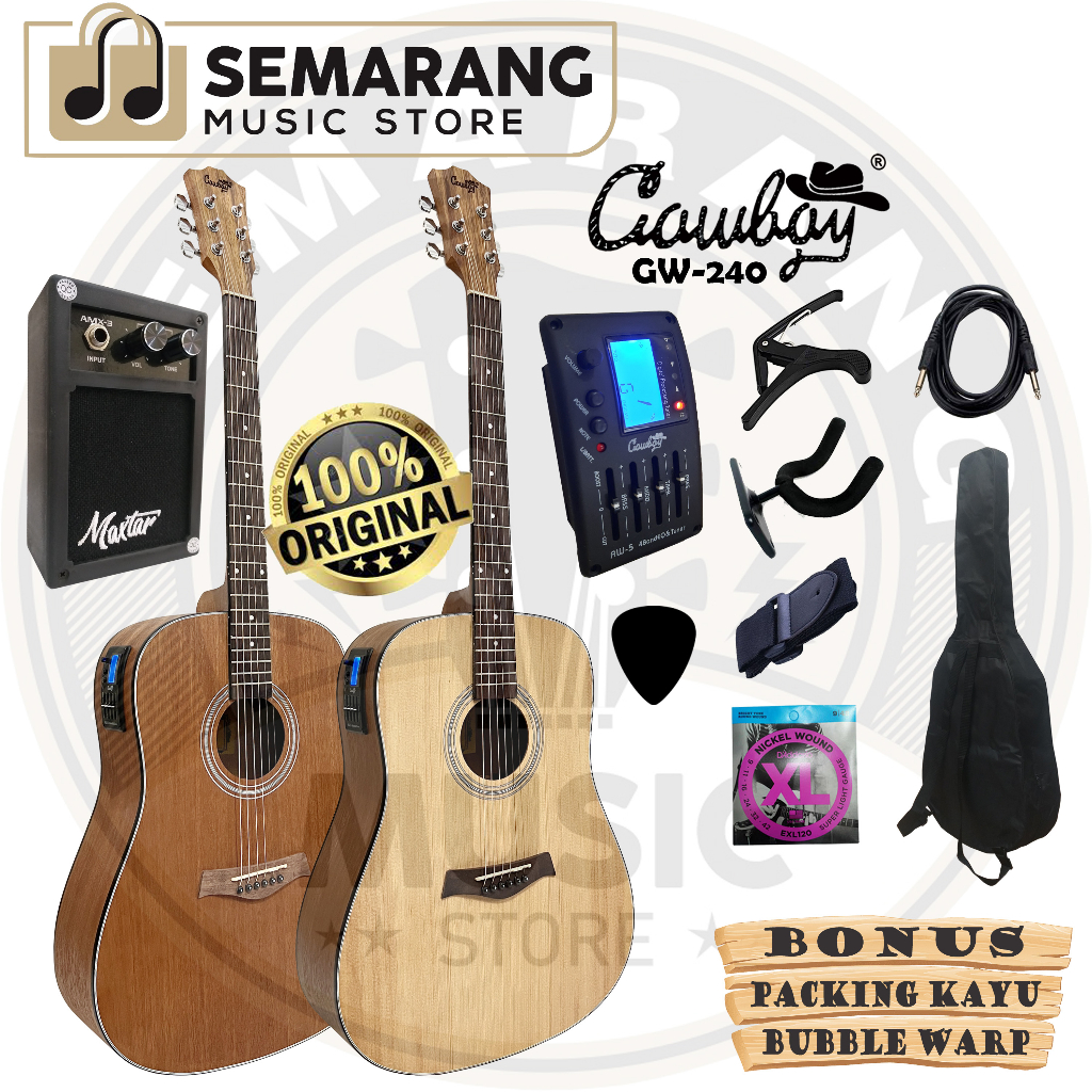 ORIGINAL!!! Gitar Akustik Elektrik Import Merk Cowboy GW-240 NA GW 240NS Equalizer Tuner Cowboy AW-5