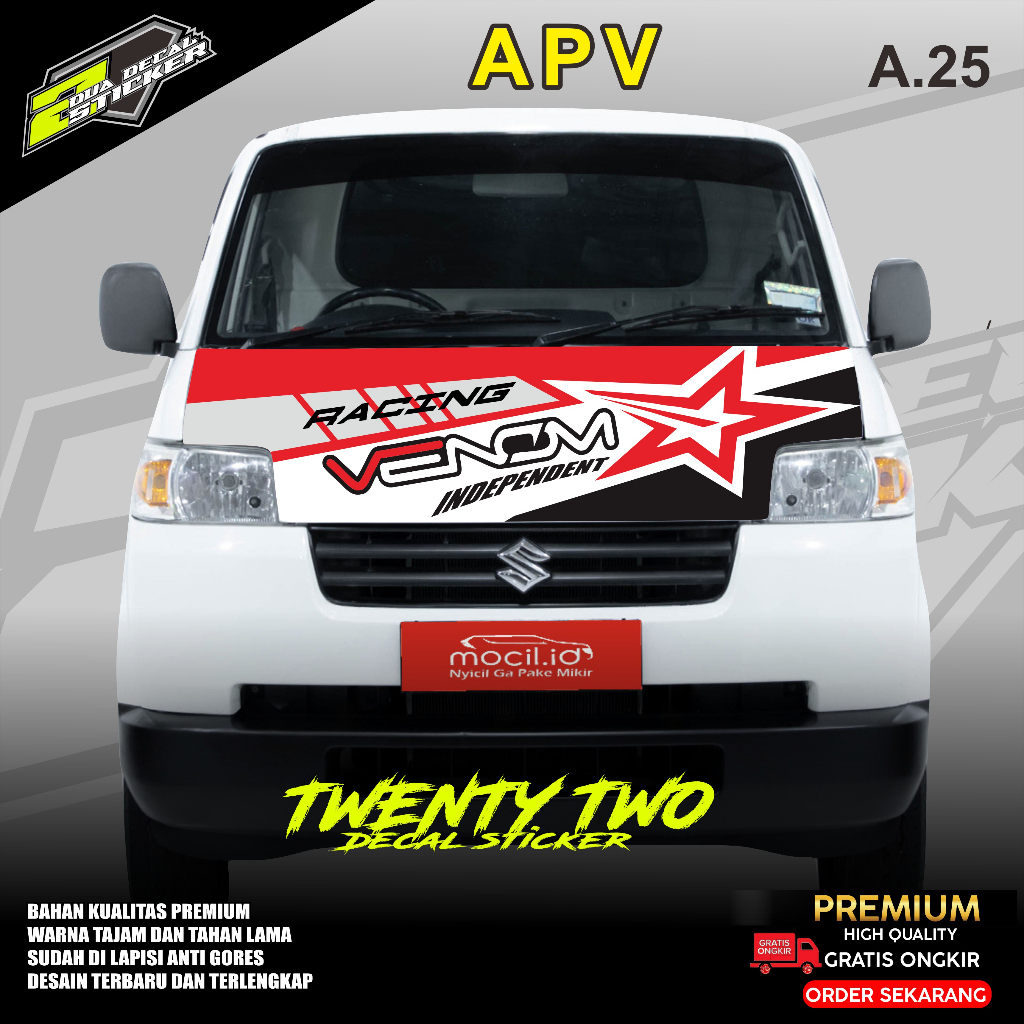 STIKER DECAL MOBIL APV PICKUP / KAP DEPAN  TWENTY TWO A.25