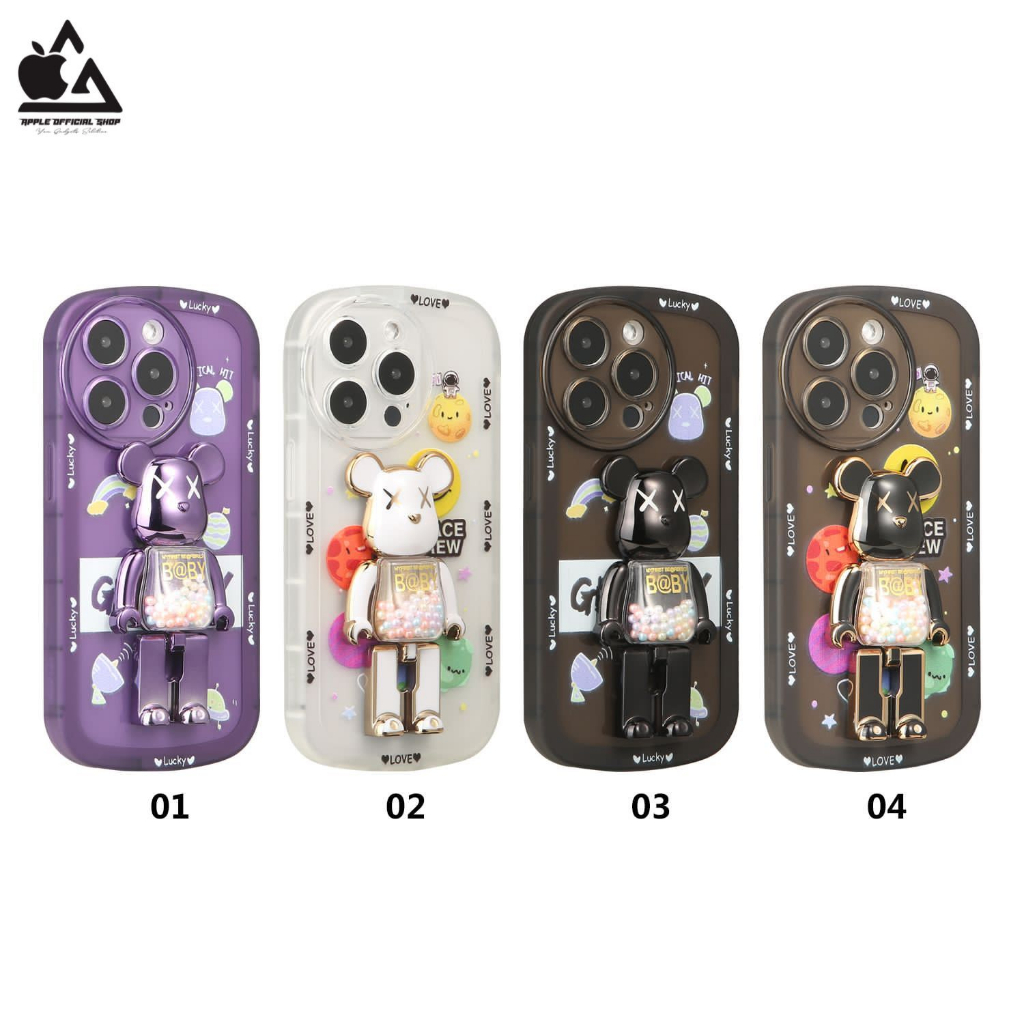 LUXURIOUS Soft 4D BE@RBRICK Pop Standing iPhone 12 PRO MAX 11 PRO MAX XR X XS MAX 7 7+ 8 8+ BearBrick Bear Brick Stand Chrome Krom Circle Camera Protector Protection Pelindung Kamera Bulat Standing Case SILIKON BENING SILICONE SOFTCASE SOFT CASE Jelly