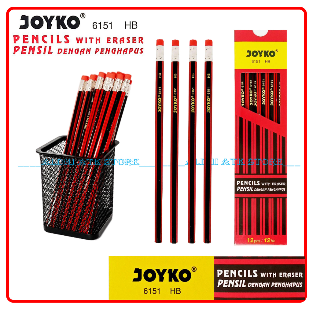 

Pensil Joyko® HB 6151 Pensil Merah Joyko® Ada Penghapus (1 Pack isi 12 pcs)