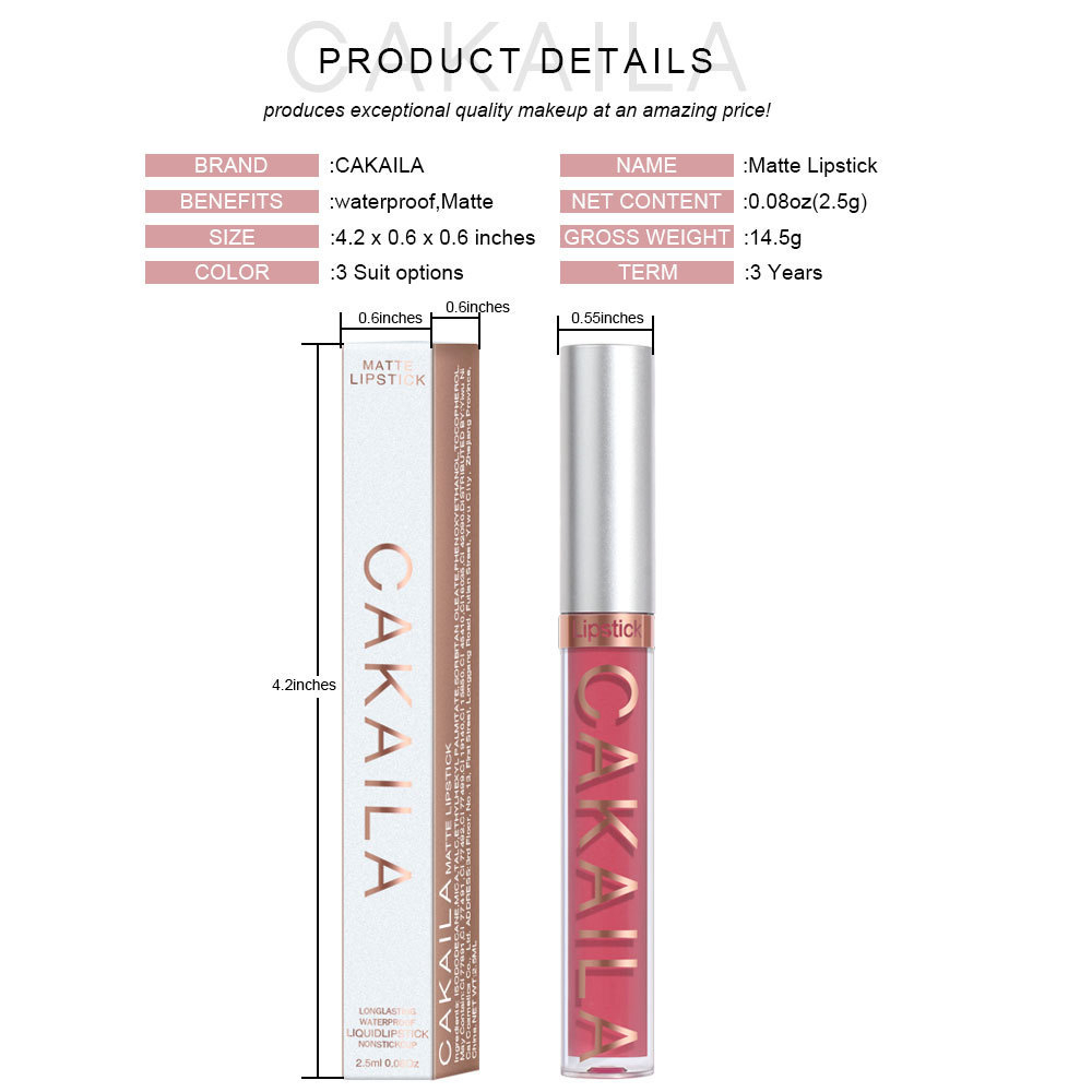 CAKAILA Lipstik 18 Matte Lipstick Liquid Waterproof And Drable Long Lasting XX019