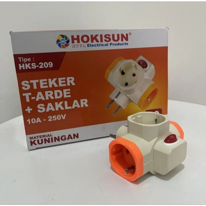 Steker colokan T arde + Saklar Lampu Switch 3 ubang Hokisun