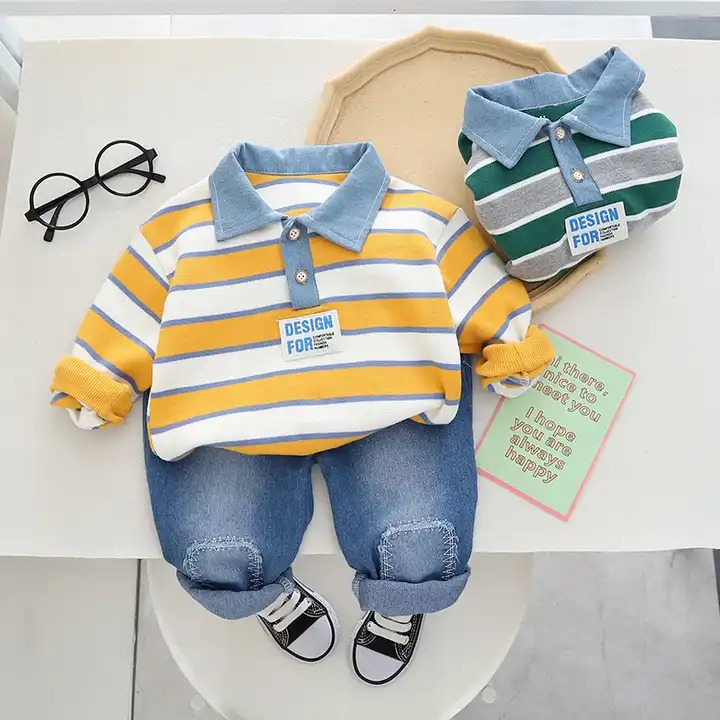 setelan keren lengan panjang anak usia 6 bulan sampai 5 tahun motif salur oren white import