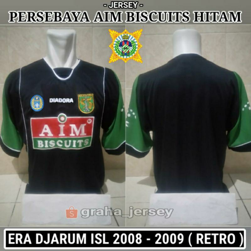 Jersey Persebaya AIM Biscuits 3rd 2008 - 2009 Hitam Liga Jarum ISL FULL BORDIR Retro