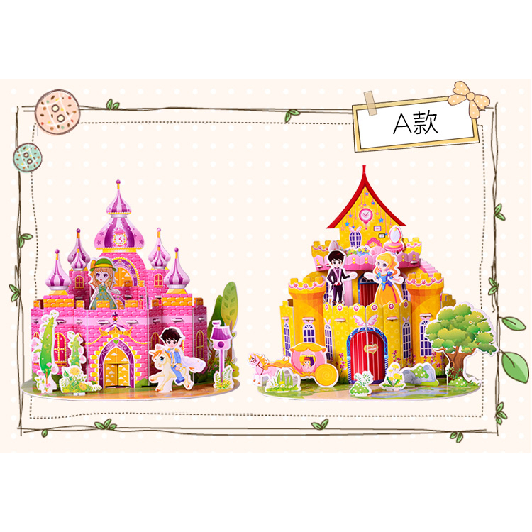 Puzzle 3D DIY bahan Foam model Rumah Princess, Baby, mainan edukasi anak