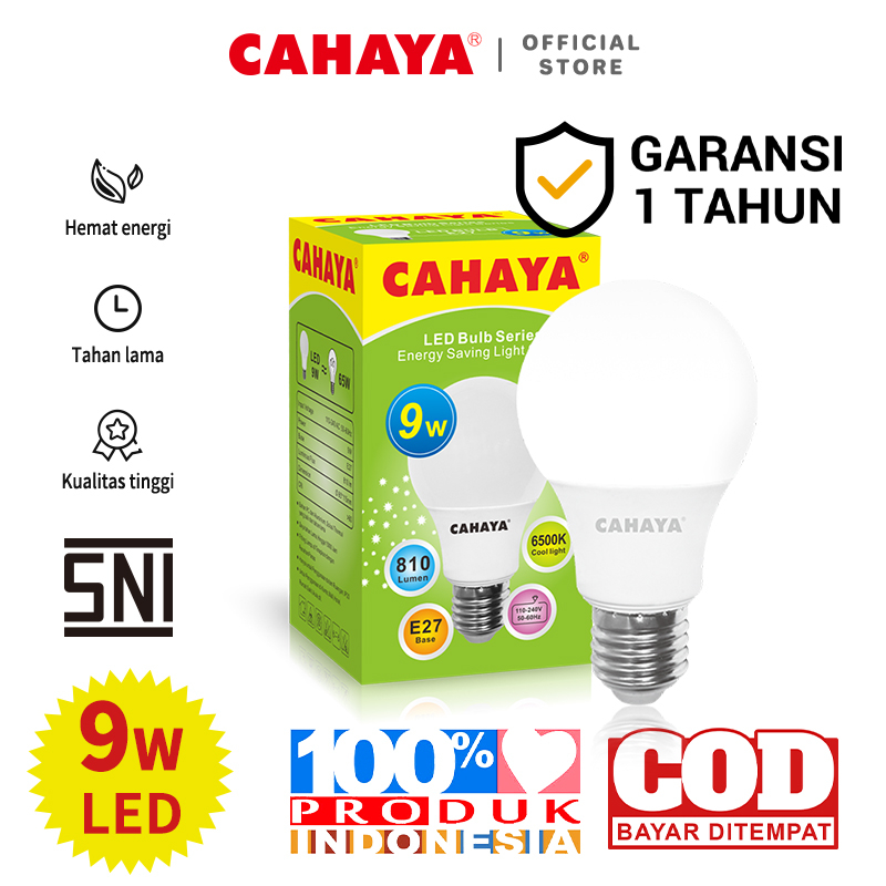 CAHAYA - Lampu LED Abulb 9 Watt Cahaya Putih/Kuning