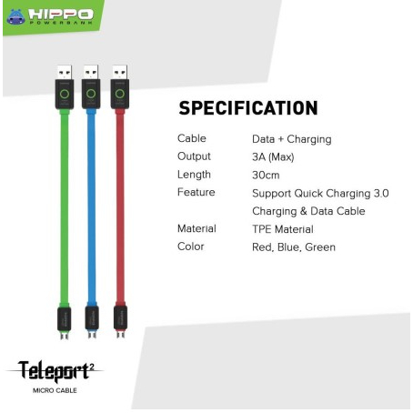 HIPPO KABEL DATA TELEPORT2 IPHONE TO C 30cm/USB TO IPHONE 30cm/USB TO IPHONE 120cm/USB TO TYPE-C 120cm/USB TO MICRO 120cm 2.4A