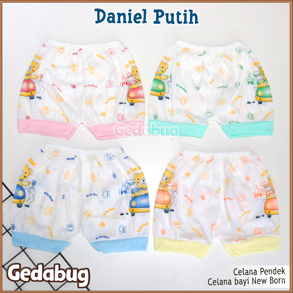 6 Pcs - Celana Pendek DANIEL Putih | Celana bayi &amp; anak Motif Print  | Gedabug