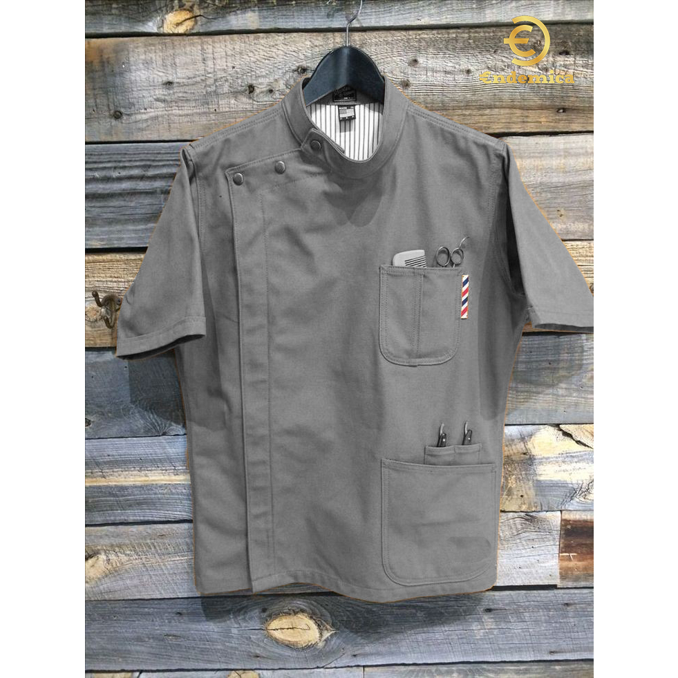 Kemeja/Baju/seragam Barber katun tebal varian warna plus bordir logo