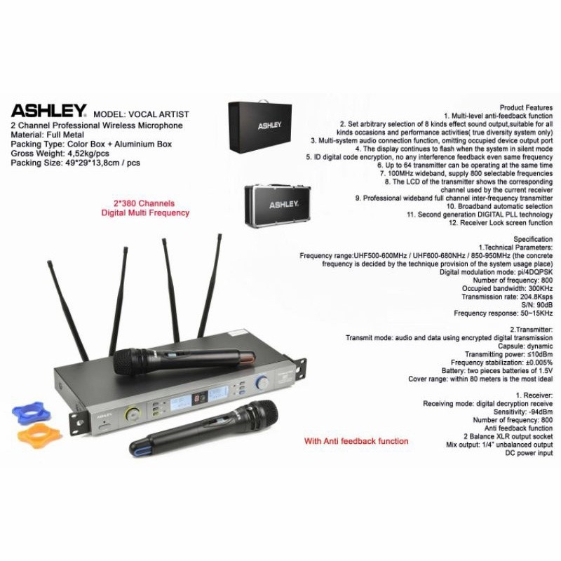 Microphone Wireless  ashley Vocal Artist1 Mic ashley Vokal Artis koper