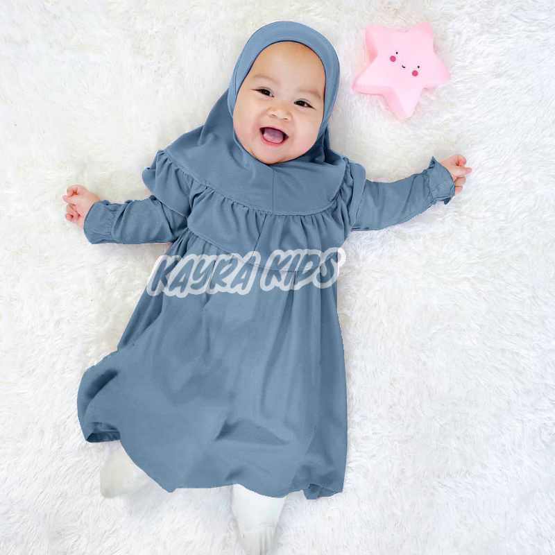 Baju Gamis Anak Perempuan 0-3 tahun Baju Muslim Bayi Free Jilbab Dress Lebaran